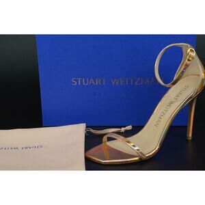 Stuart Weitzman Nudistcurve 100 Hologram Ankle Strappy Sandals Size 10 $475 pink